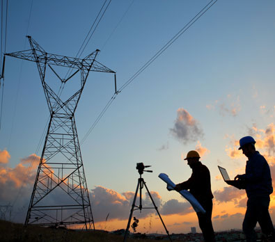 Electric towers during a sunrise